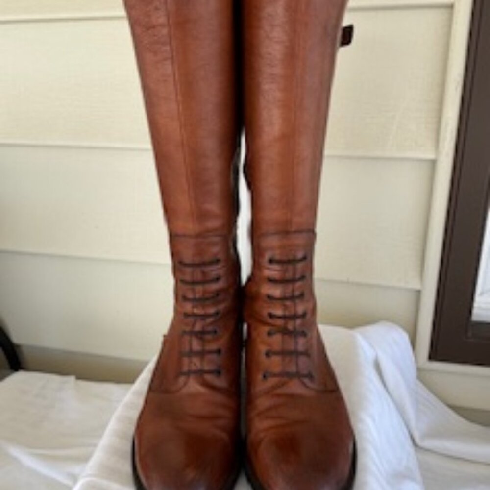 Clarks tall cognac leather zippered riding boots - size 9